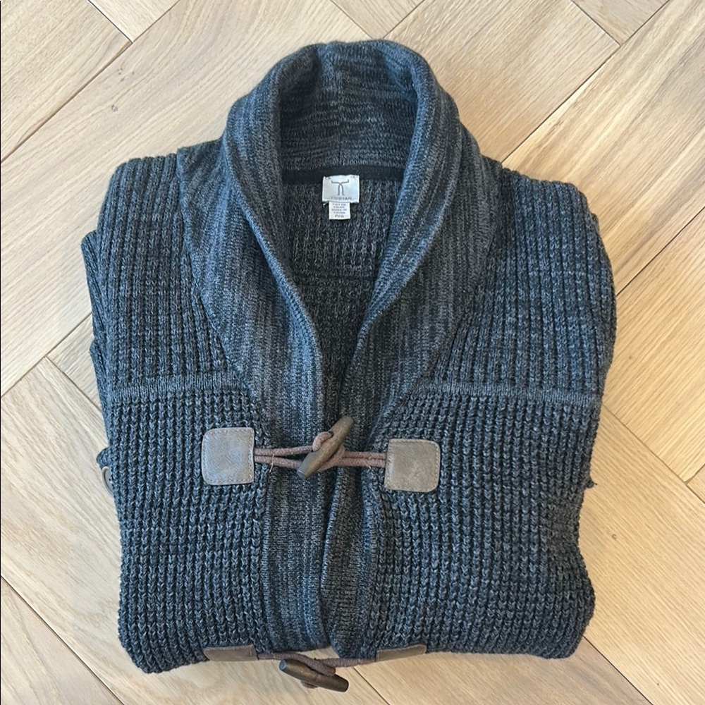 Cozy Gray Cardigan with Shawl Collar and Toggle Closure